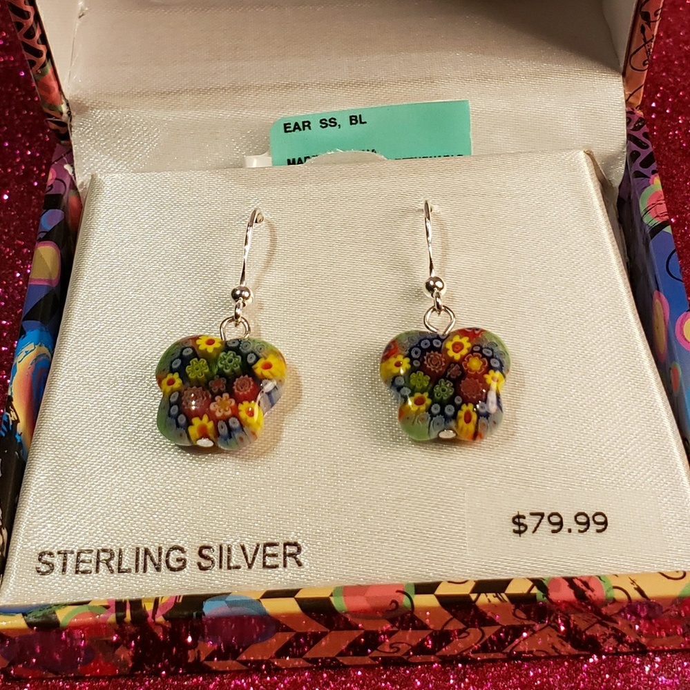 Sterling Silver Glass Butterfly Earrings